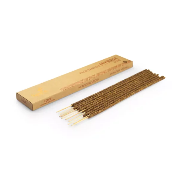 Ispalla Palo Santo Myrrh (Love) käsitööna valminud viirukipulgad ülevalt vaates