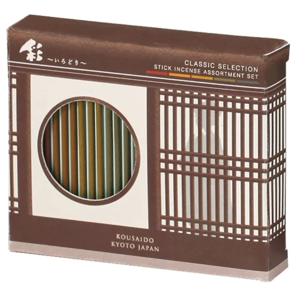 Jaapani viirukid Kousaido Irodori Classic Selection komplekt 5 traditsioonilise lõhna ja viirukihoidjaga Kyoto machiya kinkekarbis
