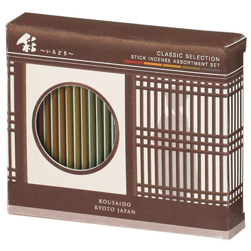 Jaapani viirukid Kousaido Irodori Classic Selection komplekt 5 traditsioonilise lõhna ja viirukihoidjaga Kyoto machiya kinkekarbis