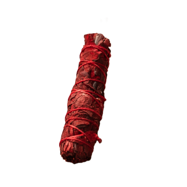 Salvei tõrvik ja draakoniveri – peenike suitsutuskimp (umbes 10 cm, 50 g) Salvei tõrvik ja draakoniveri (valge salvei ja draakonivere vaik) suitsutuskimbus, pikkus umbes 10 cm ja kaalub ligikaudu 50 g